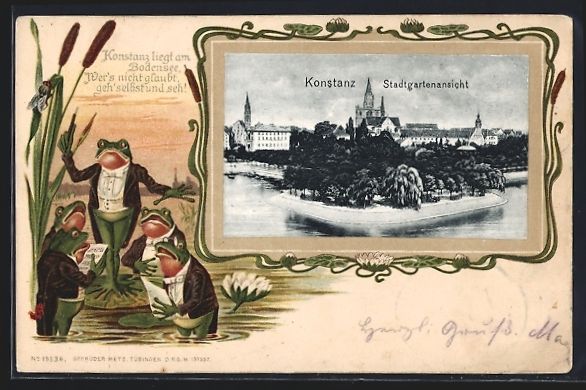 Cartoline postali: Passepartout-Lithographie Konstanz, Stad – Usato da Berlin venduto da bartko-reher