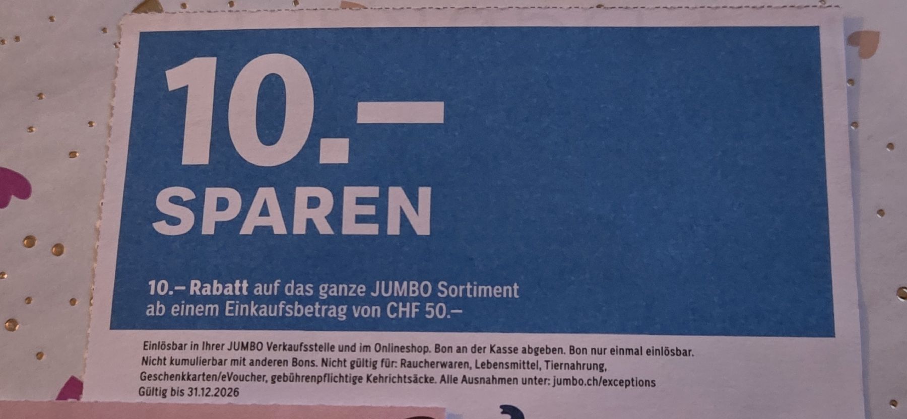 Gutscheine: JUMBO Bon - 10.- Rabatt online oder Filiale – Neu (gemäss Beschreibung) aus Uttigen von TomTom_