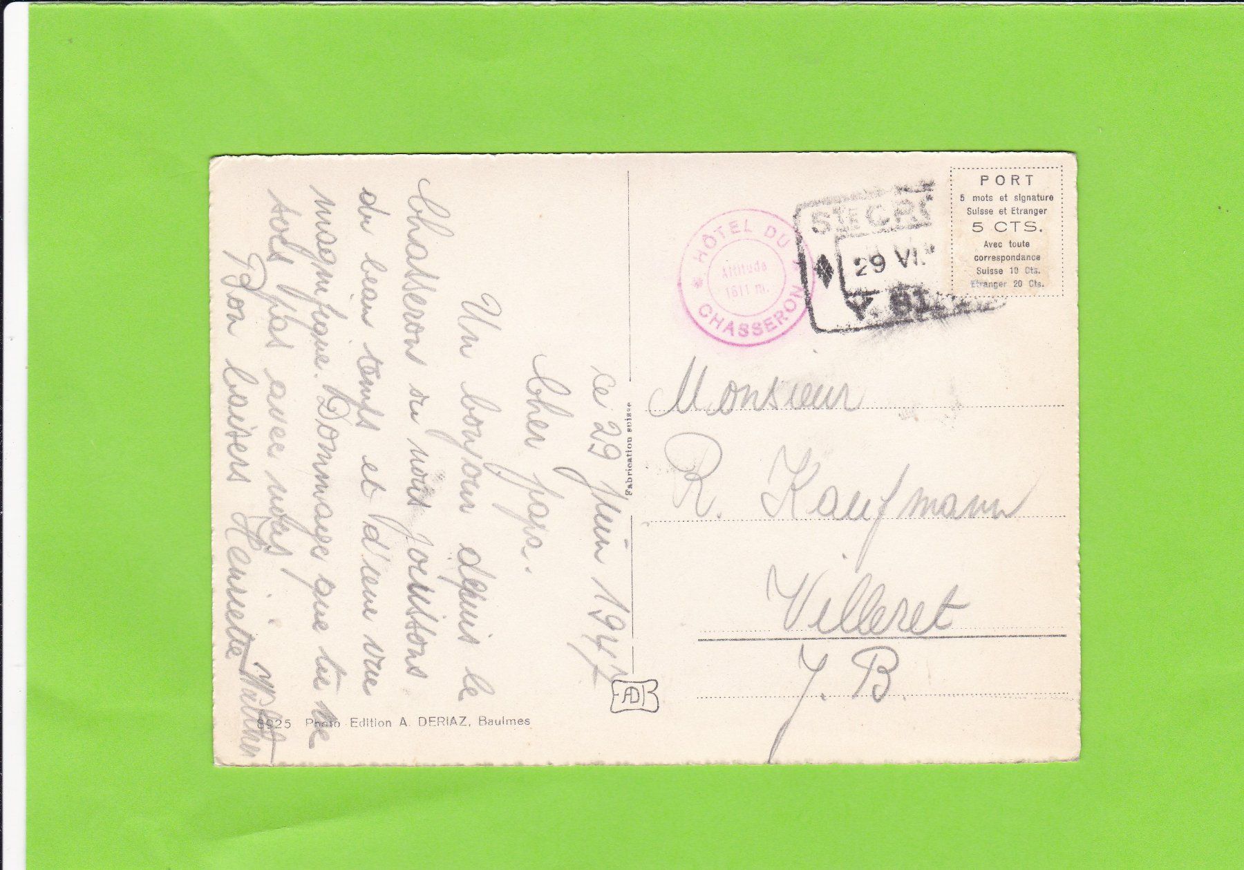 Cartoline postali: Sommet du Chasseron – Usato da St. Peterzell venduto da neckertal 1