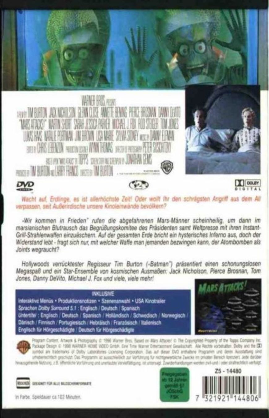 Tutti i DVDs: Mars Attacks! (von Tim Burton, mit Jack Nicholson) – Usato da Brunnen venduto da Barfly5 1