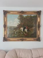 Grosses antikes Ölgemälde–Jagdszene 110x140cm mitPrunkrahmen