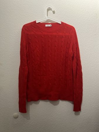 100% Pure Cashmere Zopfstrickpullover  Rot Gr.L