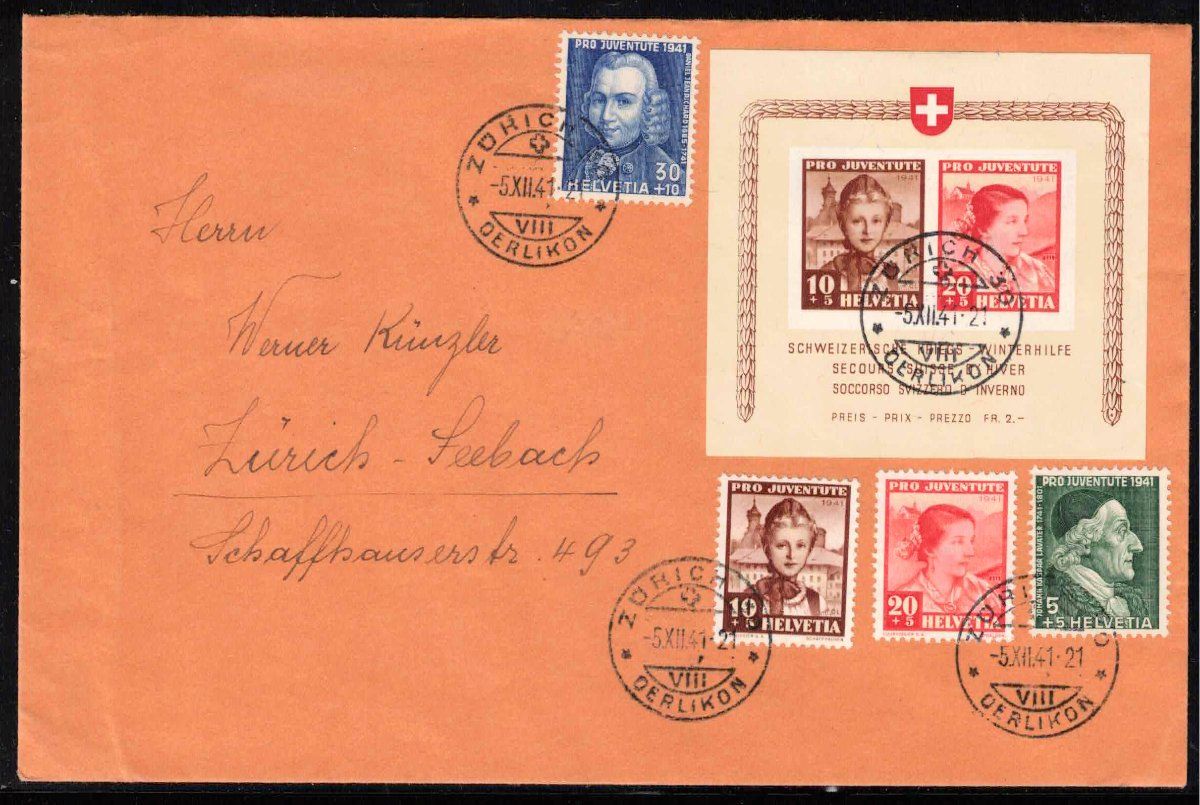 Alle Briefmarken: Pro Juventute 1941, Block auf Combo-Brief – Neu (gemäss Beschreibung) aus Nuglar von Stamp88