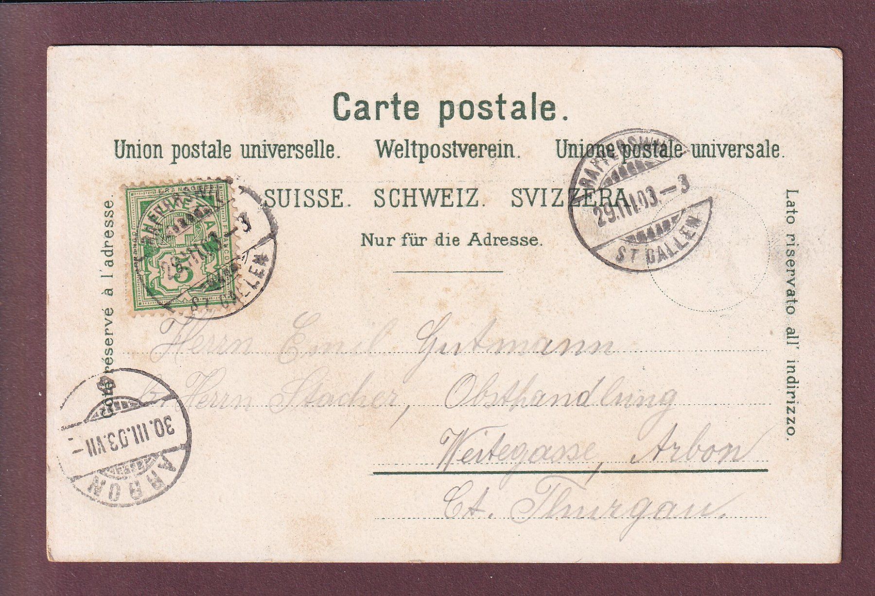 Cartoline postali: RAPPERSWIL - Schlosskirche - 1903 – Usato da Pully venduto da nicecards 1