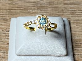 Blauer Zirkon + Saphir Ring 💎✨ 925 Silber vergoldet S247