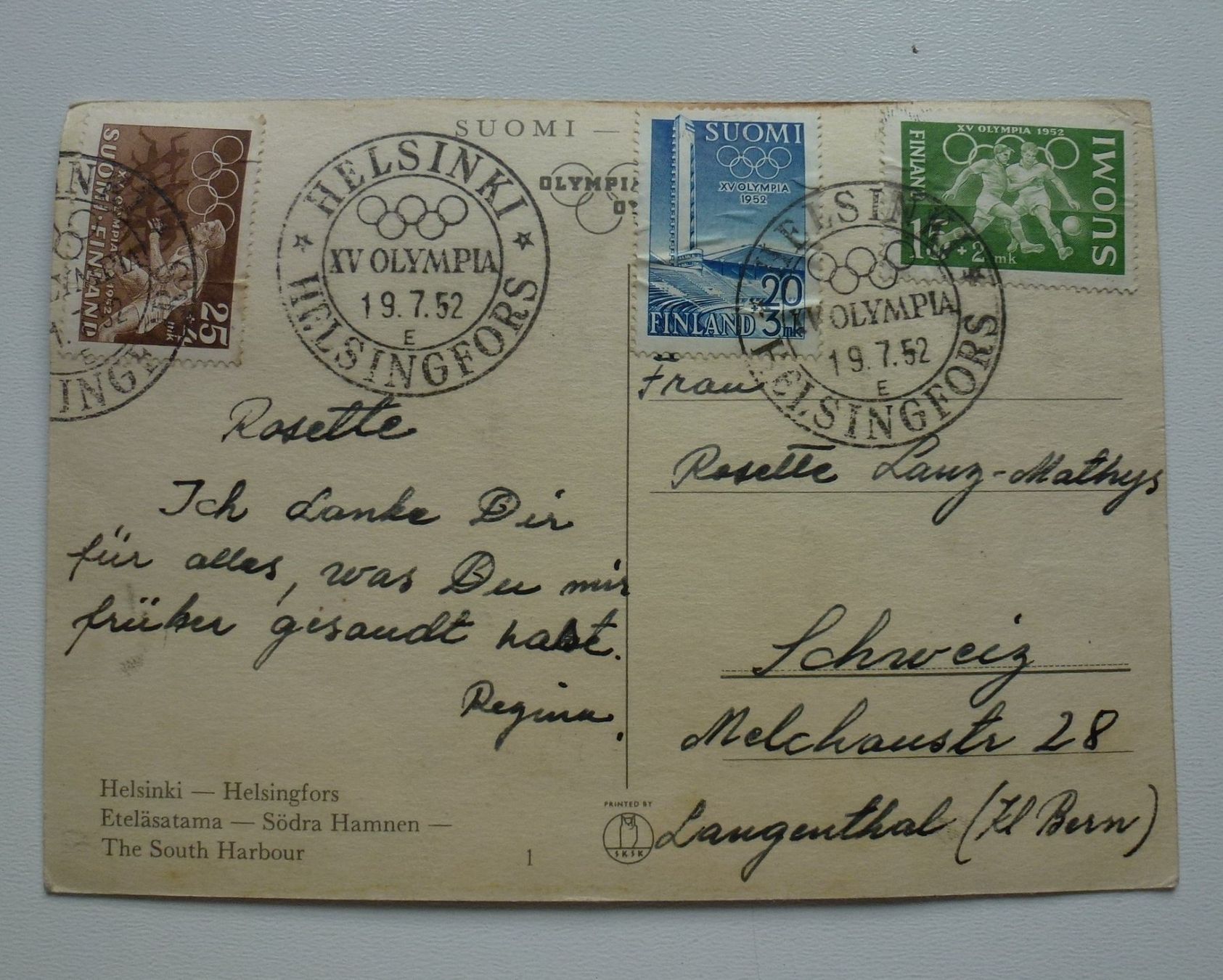 Ansichtskarten: Ansichtskarte Helsinki (Olympia 19.7.1952) – Gebraucht aus Walkringen von Casablanca777 1