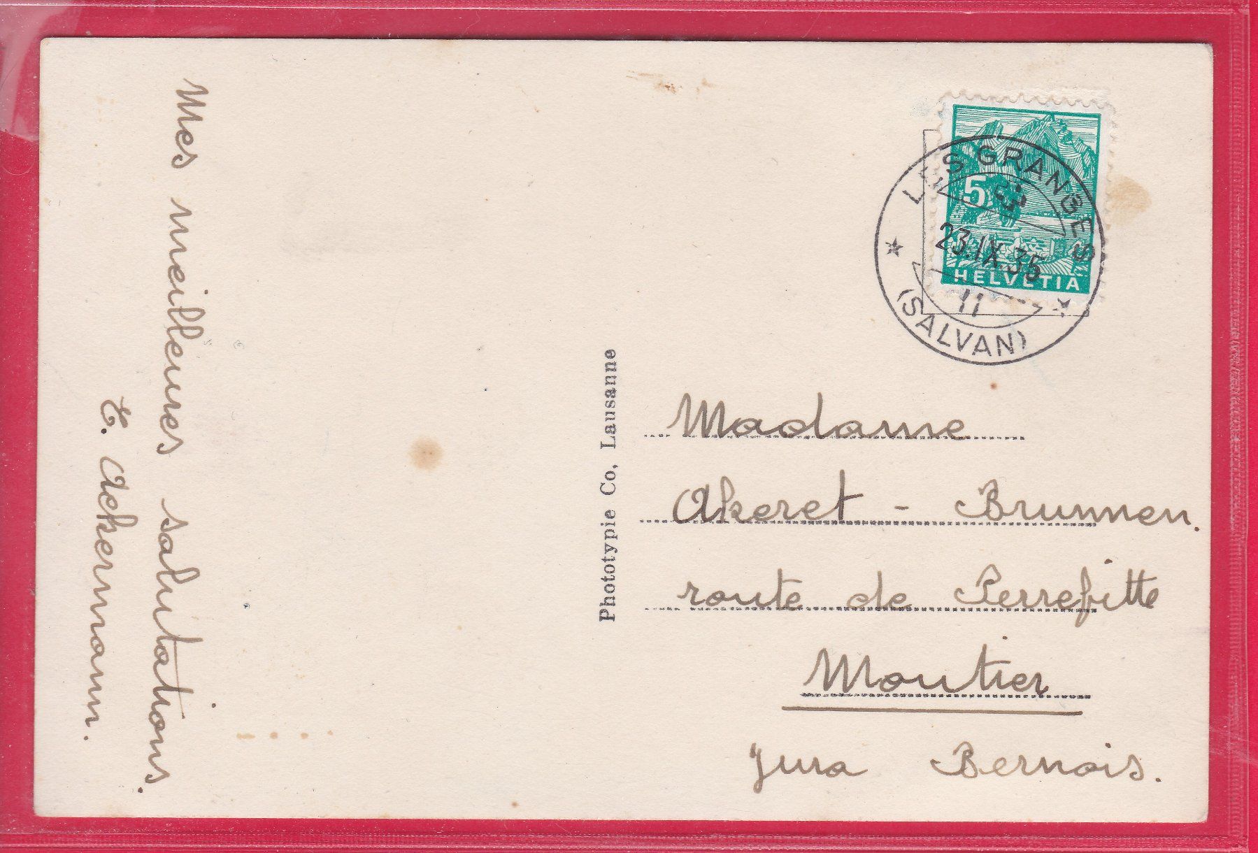 Cartoline postali: SALVAN ET DENT DE MORCLES, 23.9.1935 – Usato da Oberrieden venduto da Gebirgsstelze 1