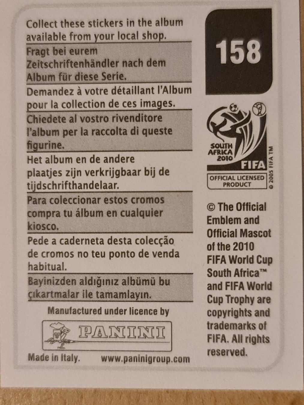 Panini Carte collezionabili: Panini WM 2010 Nr. 158 – Nuovo (secondo la descrizione) da Dintikon venduto da Prime-shop 1
