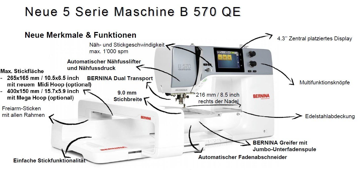 Bernina Nähmaschinen: Bernina 570QE inkl. SDT- Stickkit – Neu und originalverpackt aus Bülach von topnaehmaschinen 3