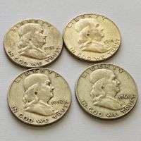 4 x Franklin Half Dollar Silber 1951 1952 2x 1961 Münze USA