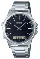 Herrenuhr ®CASIO Analog-Digital Schwarz Stahl Dual Time NEU