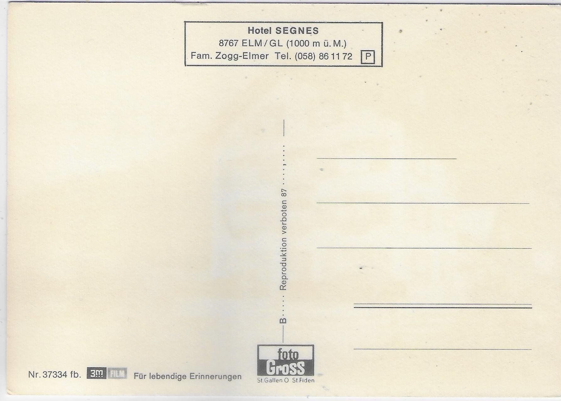 Ansichtskarten: Hotel Segnes - Elms GL – Gebraucht aus Ettingen von Kartenplanet 1