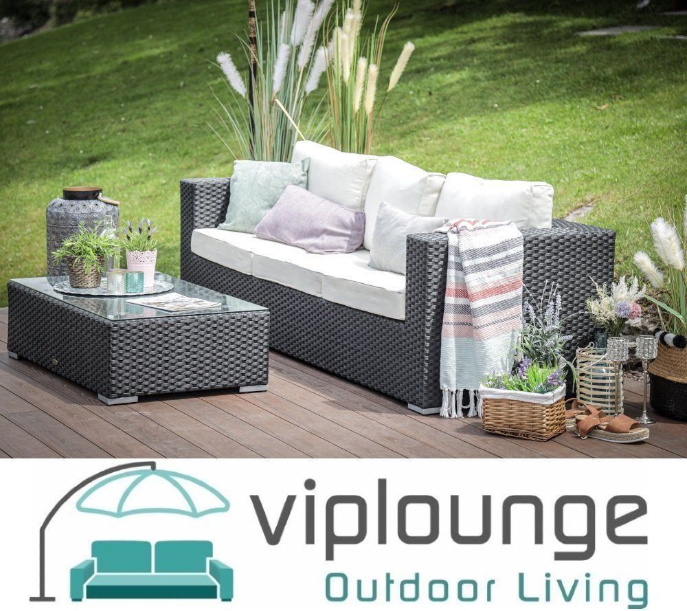 Viplounge Divani: 3er Rattan Gartensofa Lenya schwarz – Nuovo e nell'imballaggio originale da Uznach venduto da viplounge