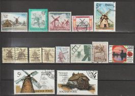 Lot de timbres thématique moulins divers pays occasion
