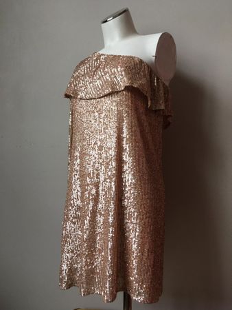 Robe paillettes cuivrées asymétrique - taille M - neuve