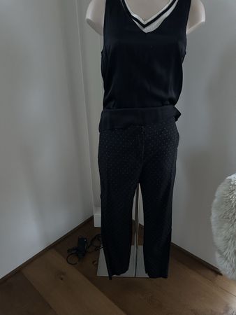 Zara Basic Stoffhose schwarz weiss Punkte Gr. 38
