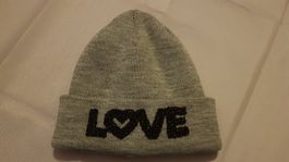 Mütze Damen Strickmütze LOVE Wintermütze grau onesize