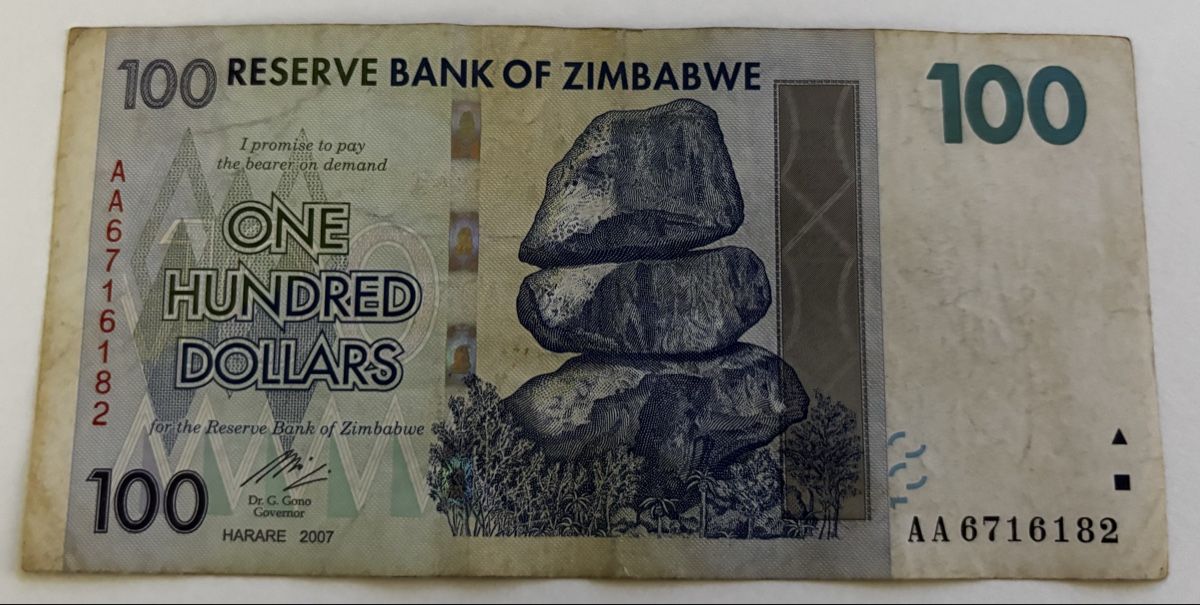 Banconote: Zimbabwe 100 Dollars 2007 AA-Serie – Usato da Algetshausen venduto da Carrhard