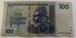 Zimbabwe 100 Dollars 2007 AA-Serie