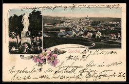 AK Speicher, Ortsansicht und Schlachtdenkmal