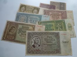 Lot ++ 8 alte Banknoten aus Kroatien 1941/1942/1943
