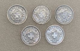 5 x 1 Rp. 1942, 43, 44, 45, 46 Zink