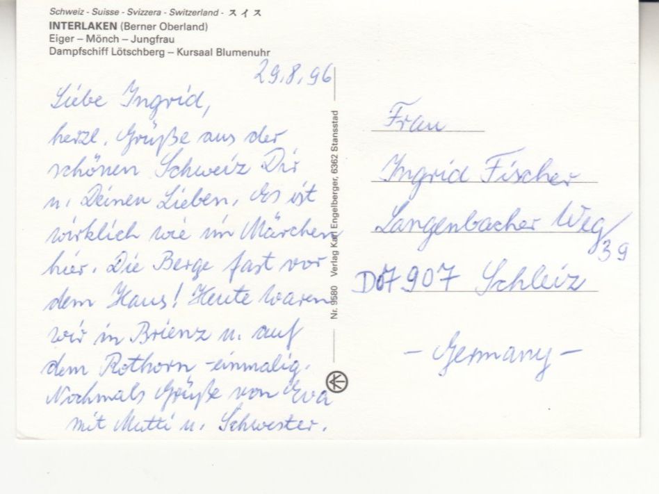 Ansichtskarten: Interlaken 1996 – Gebraucht aus Bürglen TG von StampGraf 1