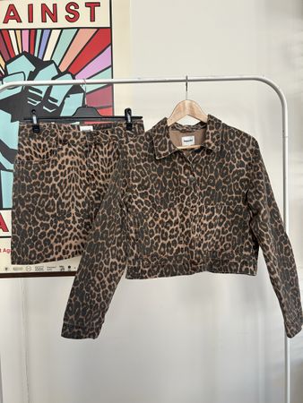 Denim jacket and Skirt Set Leopard Print Size 40
