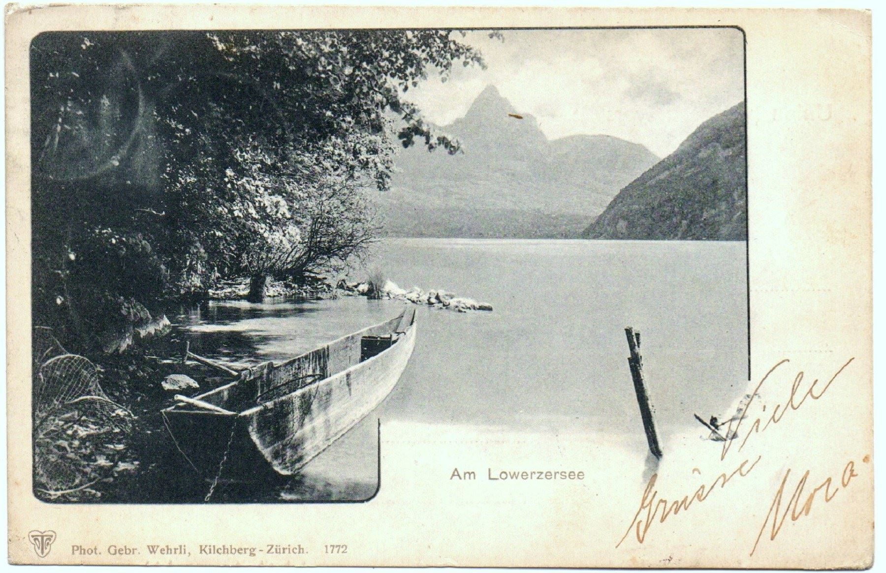 Cartoline postali: LAUERZ Fischerboot bei Insel Schwanau – Usato da Jona venduto da philajona
