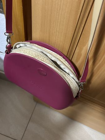 Sac à bandoulière O bag rose avec insert textile beige