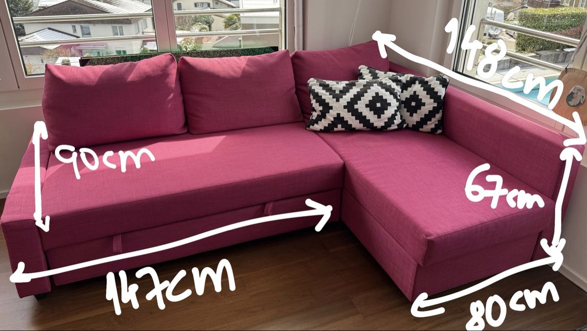 Divani: Sofa bed with storage and 3 decorative cushions – Usato da Weggis venduto da Doris 1