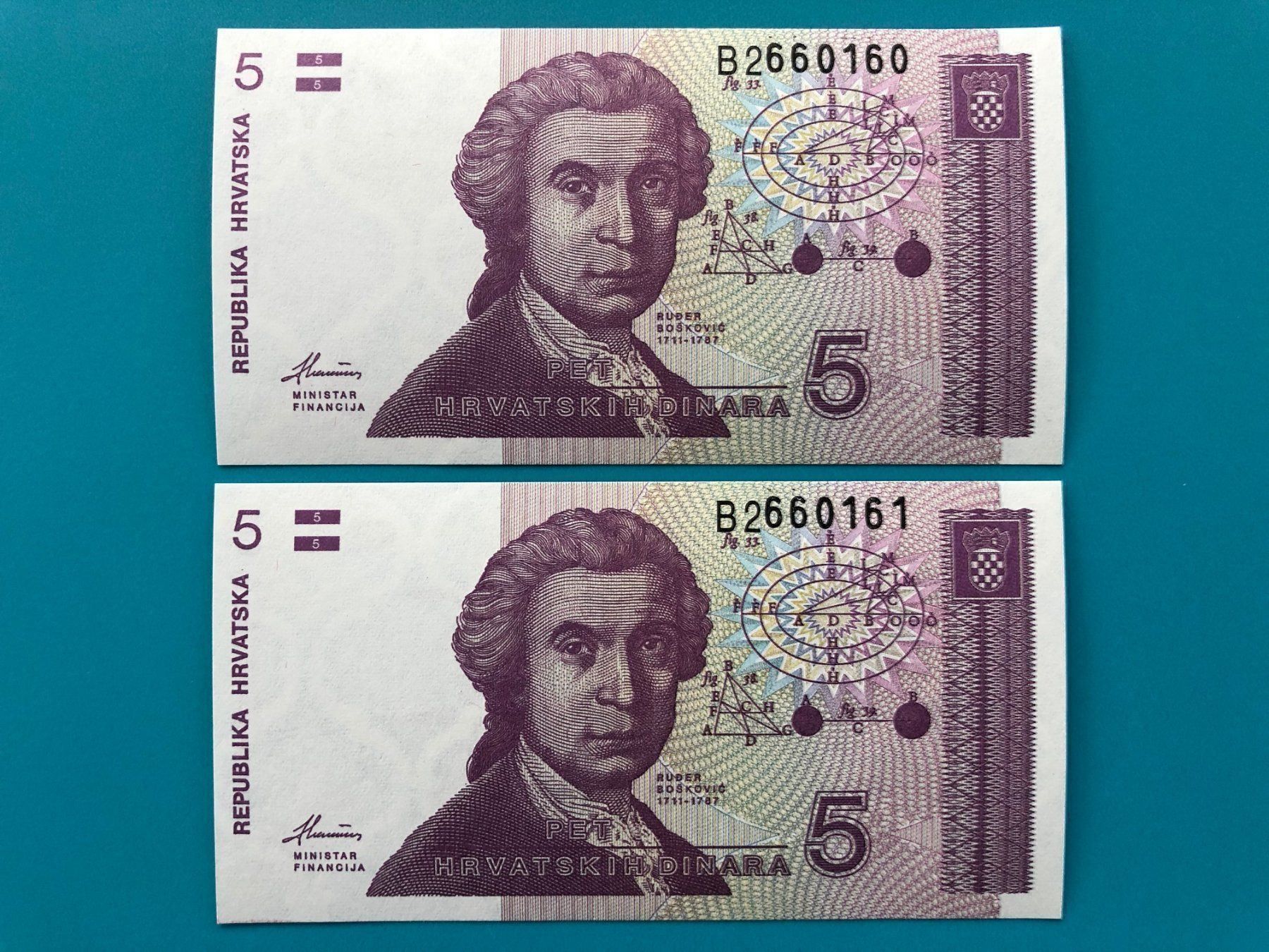 Banknoten: Zagreb 1991 - Kroatien - 2x5 Dinar UNC – Neu (gemäss Beschreibung) aus Pfäffikon SZ von Sieben77