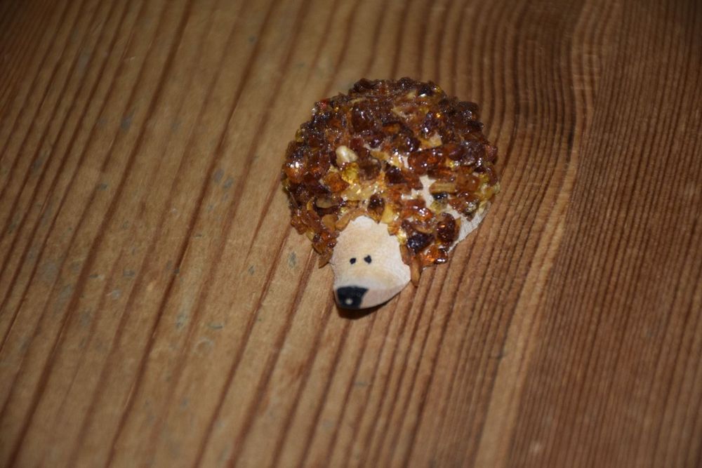 Holz-Igel Mit Echten Bernsteinstücken – Deko-Figur Ca. 60x45 Mm, Handgefertigtes Naturprodukt
