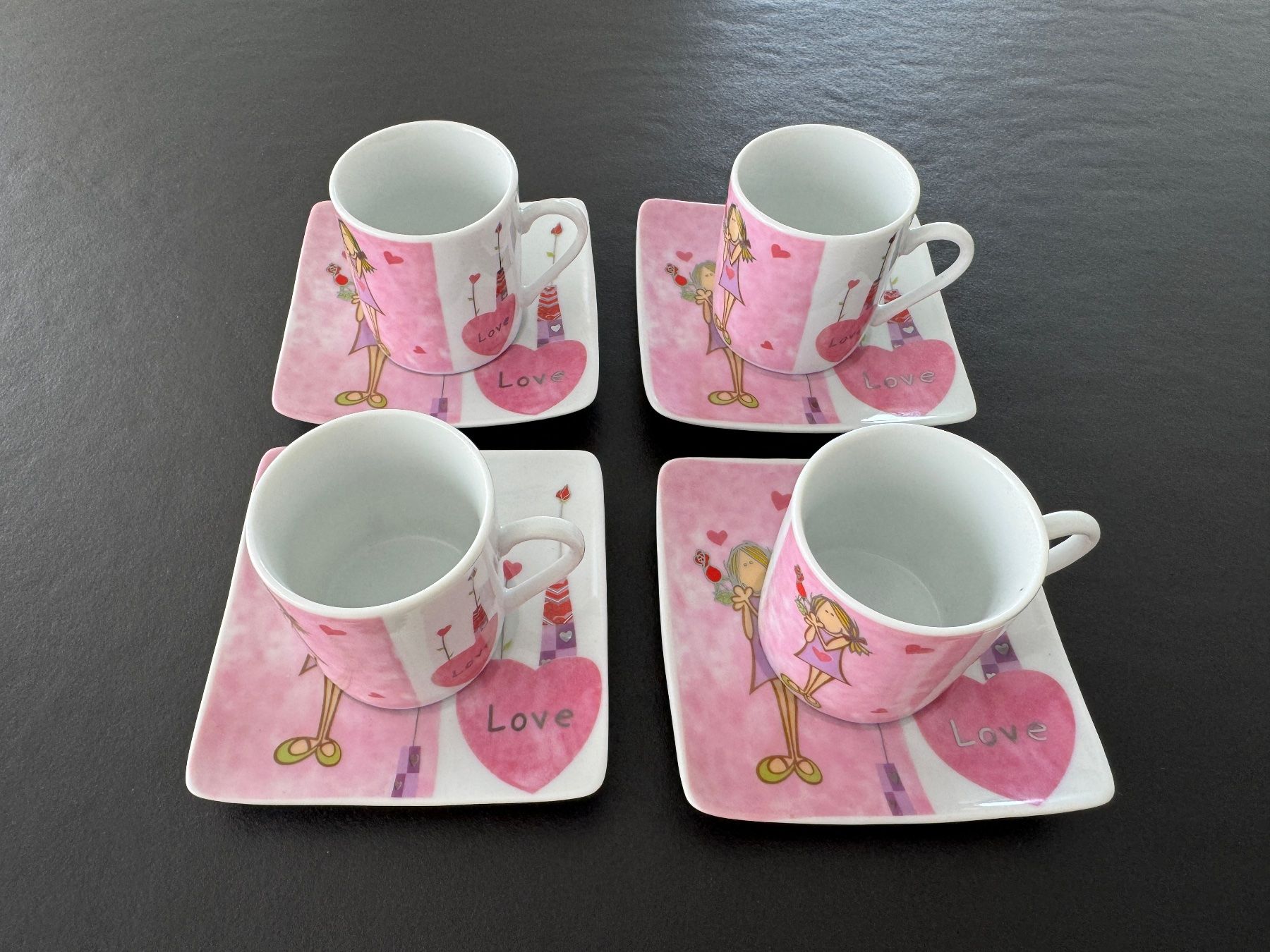 Tazze: 4er Set Espresso Tassen mit Unterteller "Love" – Nuovo (secondo la descrizione) da Zollikon venduto da Krenapf 1