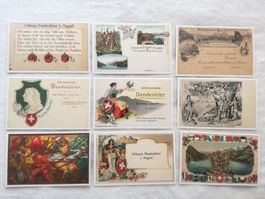 9 AK Bundesfeier Postkarten, Reprints