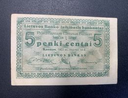 Banknote Litauen, 10.09.1922, 5 Centai, P-2, sehr selten!