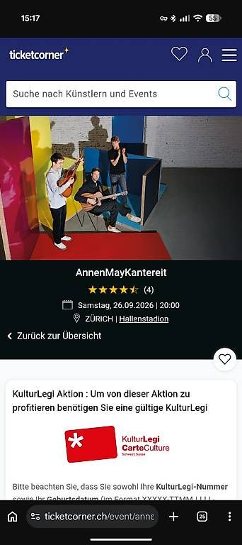 Biglietti: Annenmaykantereit 26.09.26, 2 Sitzplätze Kat. 1 – Usato da Biel/Bienne venduto da MisterTumbler