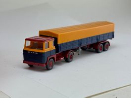 GB5-  Wiking Scania Pritschenlastzug stahlblau /melonengelb