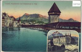 Luzern - Kapellbrücke - Hotel Minvera - Litho