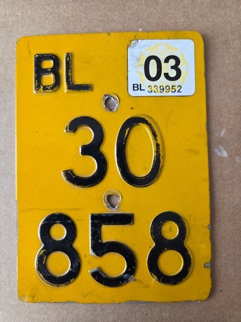 Sachs Insegne: Velonummer BL 2003 gelb Mofanummer Plaque Mofa – Usato da Schenkon venduto da Uhu007