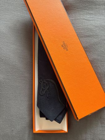 Cravate HERMEs en soie marine avec motif cheval – Élégante !