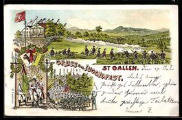 Lithographie St. Gallen, Jugendfest, Linieninfanterie beim F