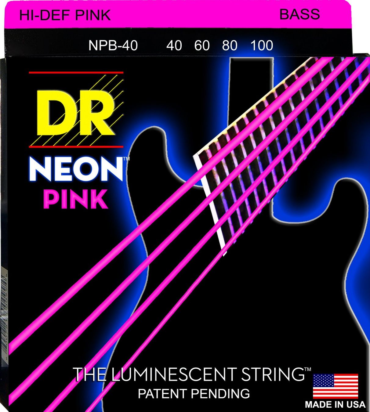 Strumenti musicali: DR Electric Bass Strings:NEON Pink 4-String @ 40-100 – Nuovo e nell'imballaggio originale da Zofingen venduto da Rodeln