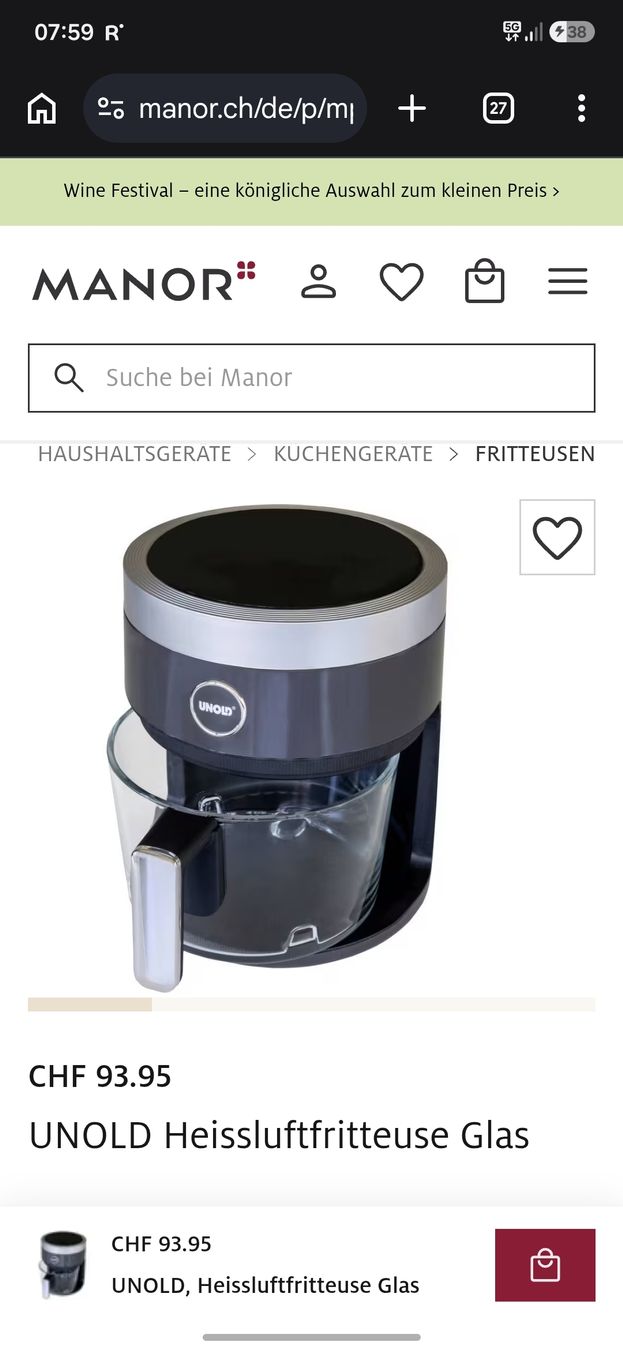 Elettrodomestici da cucina: Heissluftfritteuse Unold Glas – Usato da Kreuzlingen venduto da MeinKleinesAtelier 1