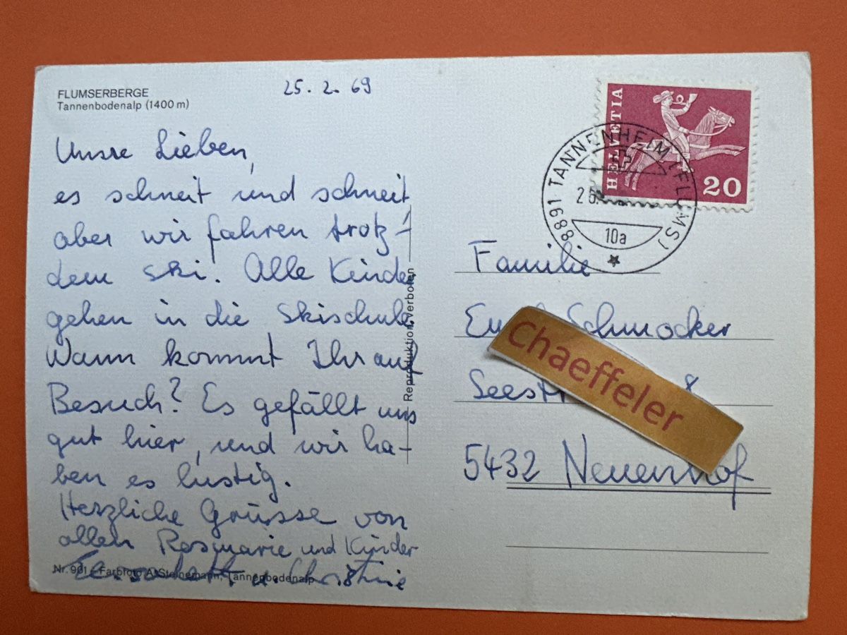 Cartoline postali: 1969 Flumserberge, Tannenbodenalp – Usato da Zürich venduto da Chaeffeler 1