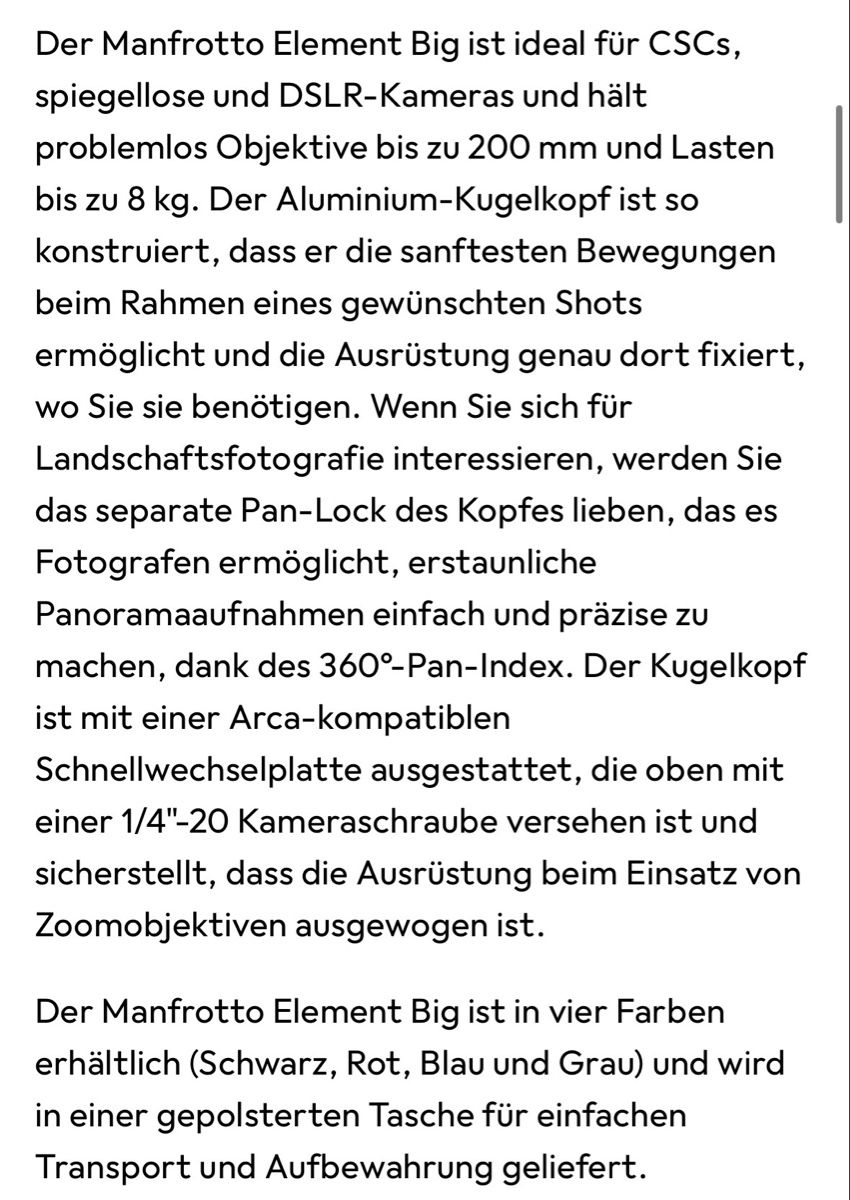 Manfrotto Altri Accessori: Manfrotto Element Traveller Kit L (Stativ) – Usato da Rorschacherberg venduto da miiko 3