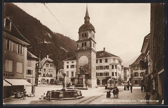 Cartoline postali: Altdorf, Dorfplatz mit Telldenkmal und S – Usato da Berlin venduto da bartko-reher