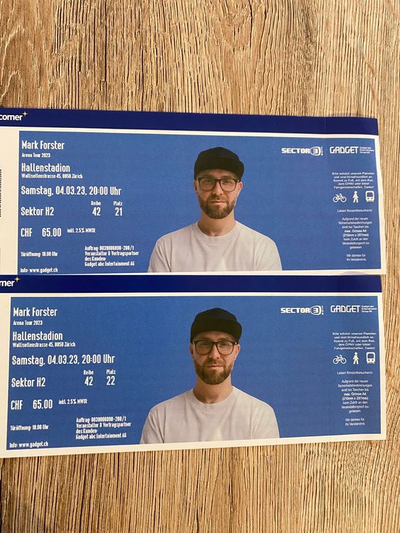 2 Tickets Mark Forster 04.05.2024 Hallenstadion Zürich Kaufen auf Ricardo