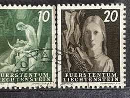 Briefmarken Liechtenstein 10 und 20 Rappen gebraucht