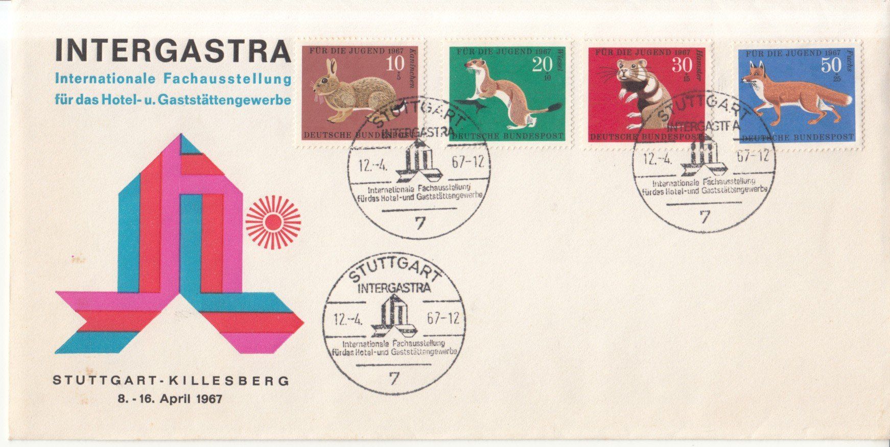Tutti i francobolli: BRD Mi 529 - 532 auf Brief Intergastra Stuttgart 1967 – Usato da Bürglen TG venduto da StampGraf
